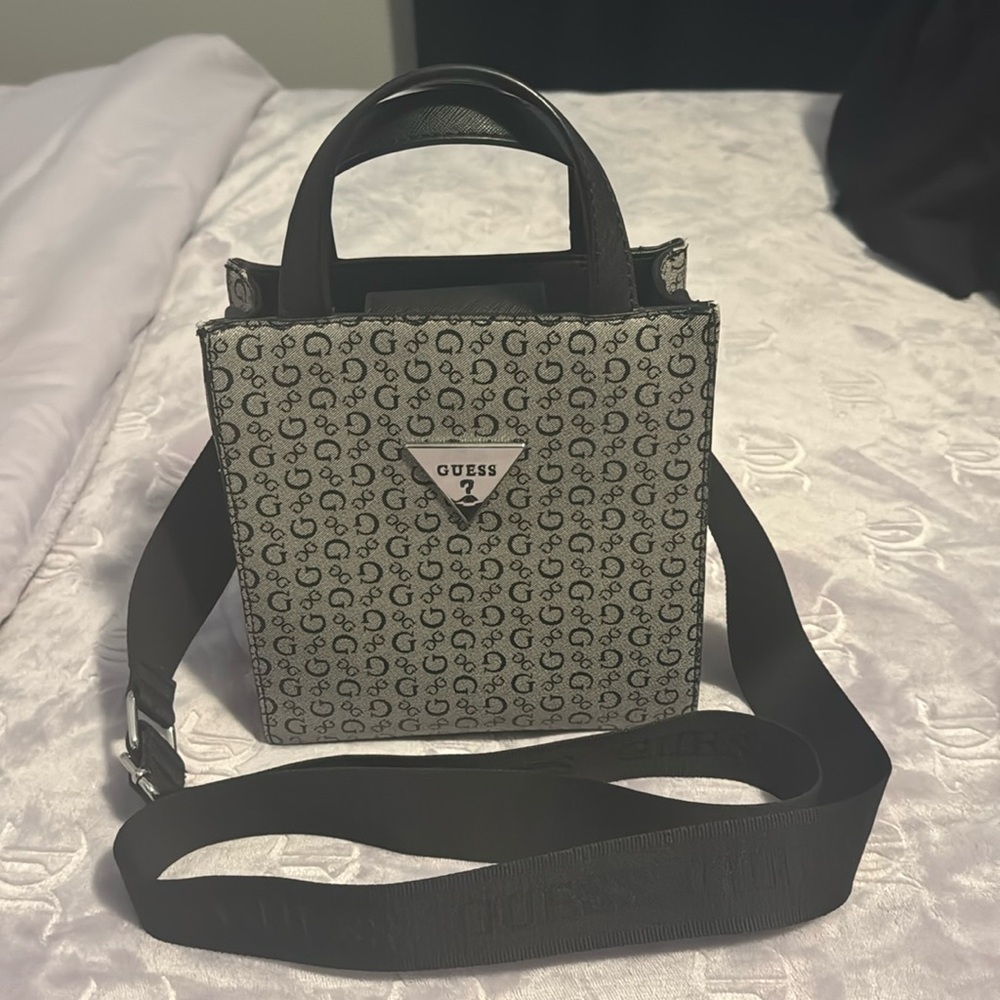 Guess grey with black logo crossbody bag